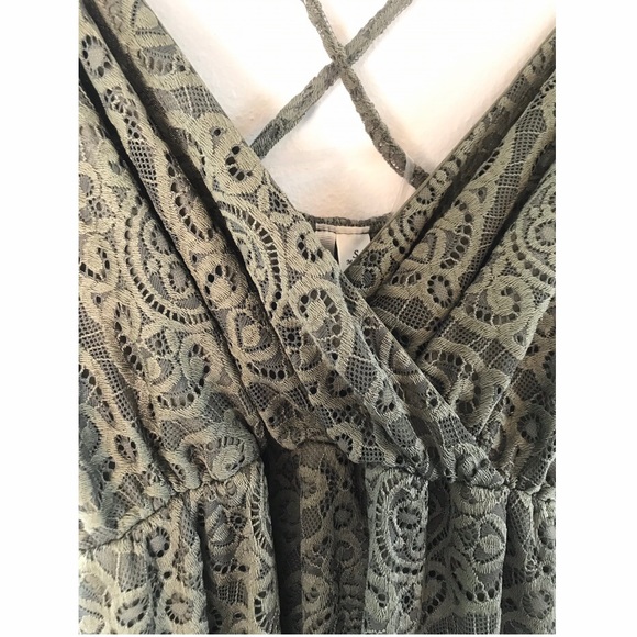 Francesca’s Lace Maxi Dress Olive boho autumn - Picture 3 of 7